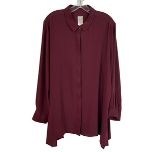 Chico’s Womens Burgundy Covered Button Long Sleeve Blouse Top Tunic 20-22 Office